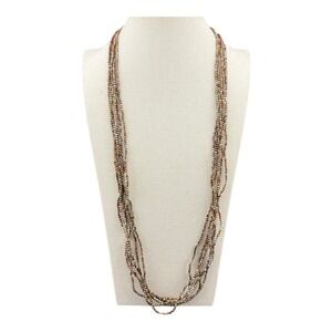 Premier Designs Multi Strand Beaded Necklace Copper Gold Silver Tones Layered
